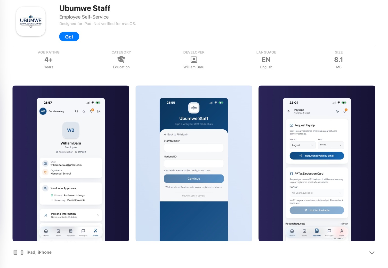 Ubumwe Staff interface
